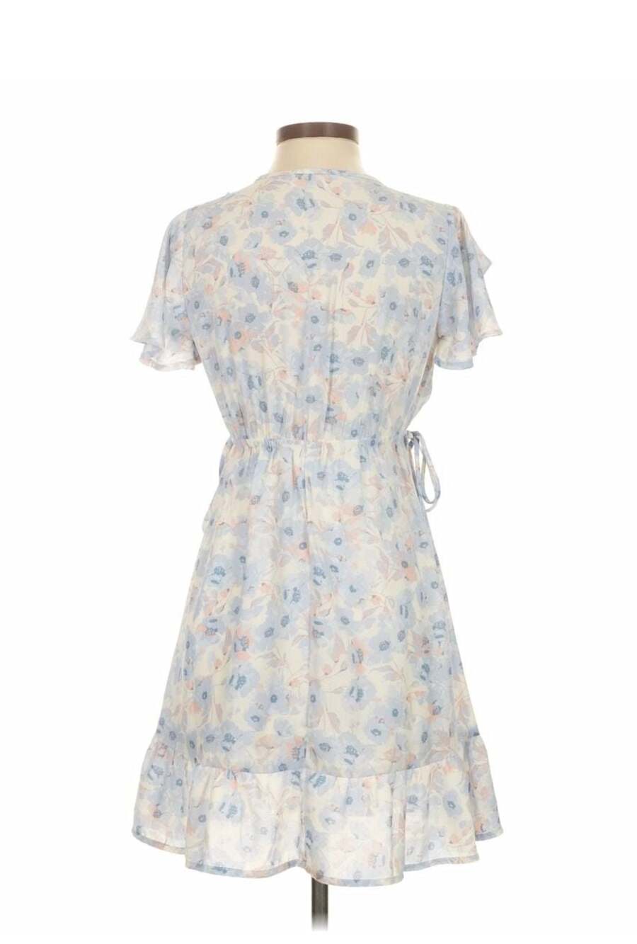 Women's Blue & White Floral Mini Dress + Smocked Size M - Picture 2 of 14